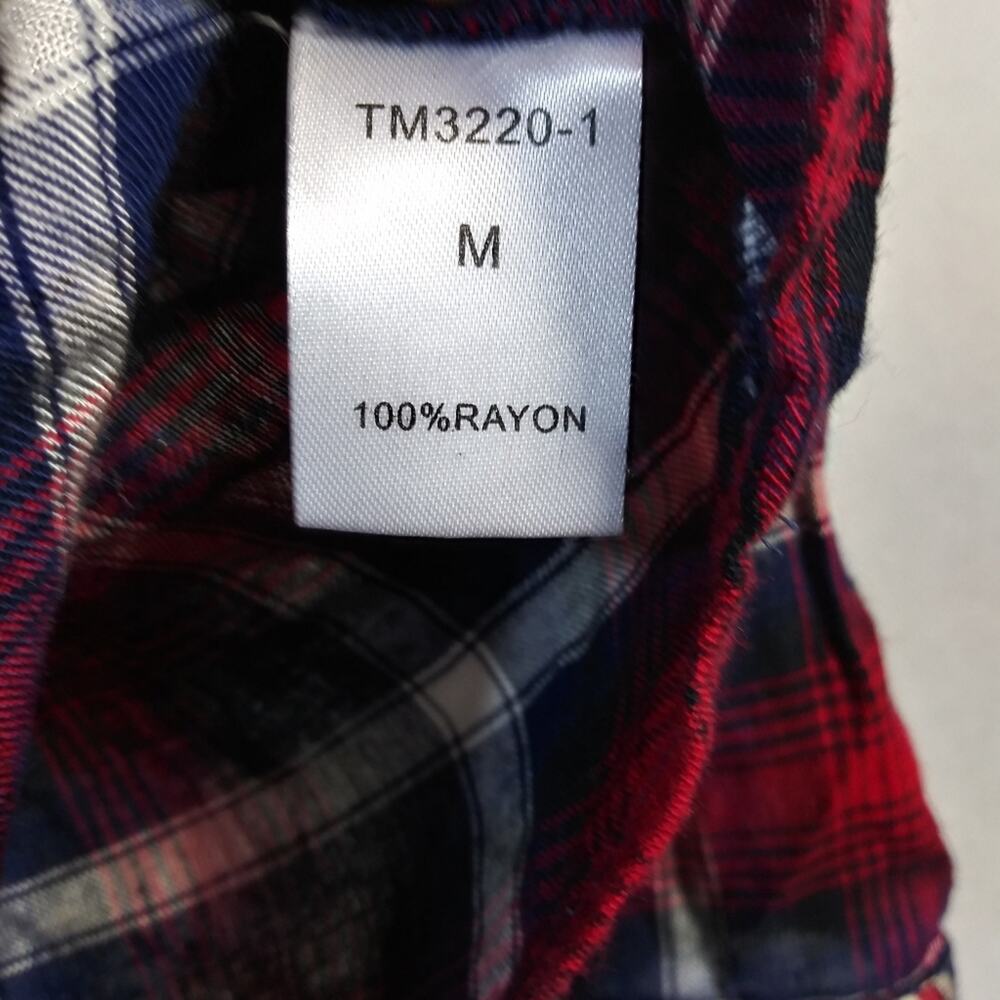 THML Red Blue Plaid Embroidered Western Pop Over Top Size M - Picture 7 of 8